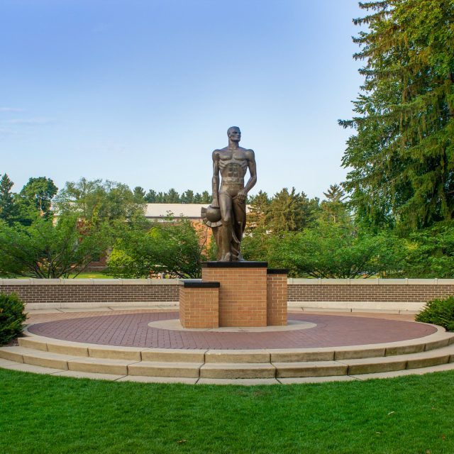 A picture of the Spartan statue on MSU's campus